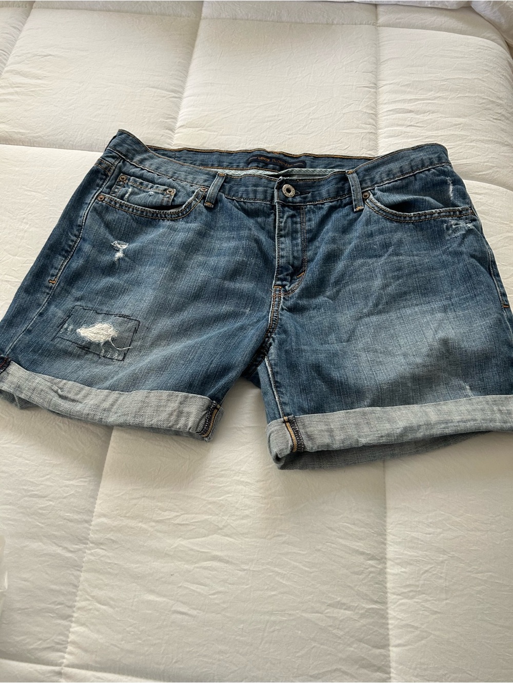 Levi's Distressed Rolled Hem Denim Shorts - Blue
